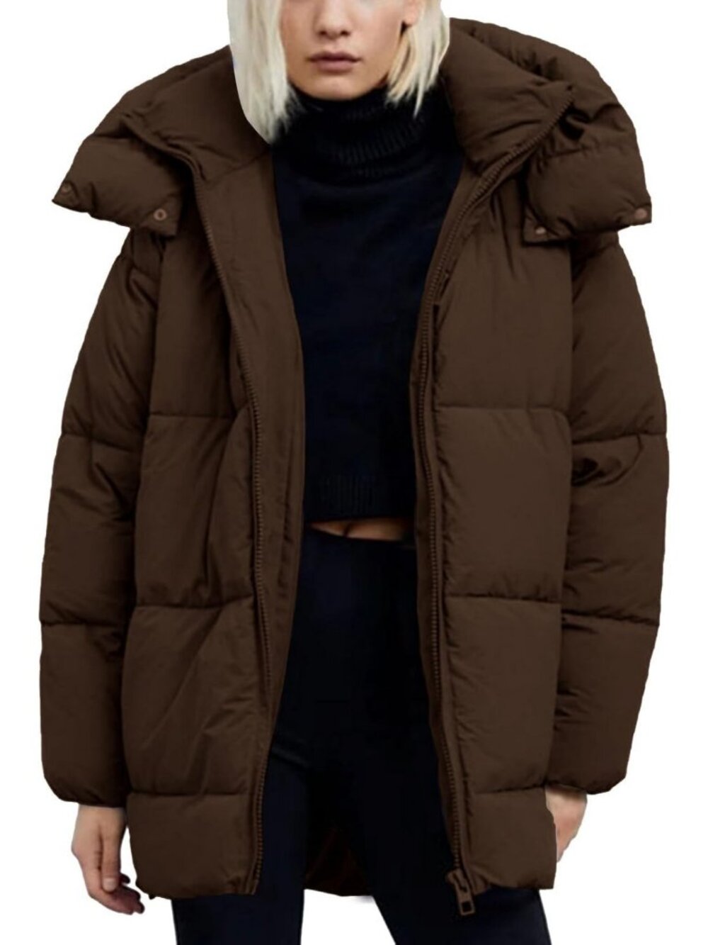 Cozy Hooded Quilted Puffer Jacket | Mid-Length Padded Coat for Women